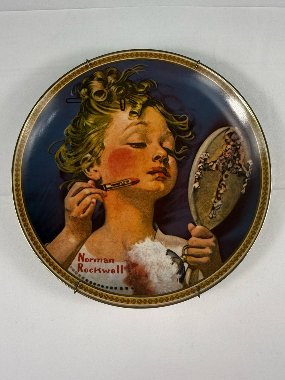 Knowles Kids Bath Plate Featuring Vintage Child Illustration in Blue and Cream